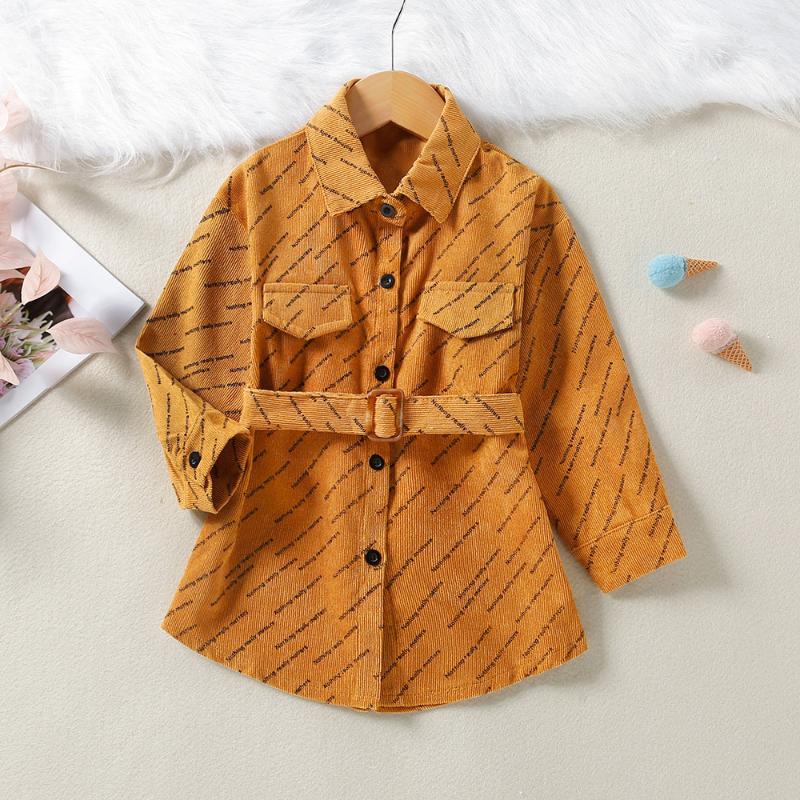 

Coat Autumn Kids Baby Girls Casual Loose Coats Toddlers Letter Print Turn-Down Collar Long Sleeve Jackets With Waist Belt Outerwear, Blue;gray