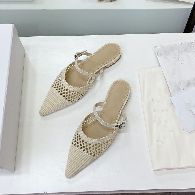 

Designer sandals pointed toe hollow mesh fairy head buckle strap flat heel high heels, Extra shoebox