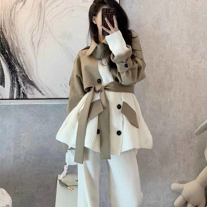 

women's jackets [ewq] autumn double breasted elegant office lady loose casual coat knitting patchwork women 8oe6, Black;brown