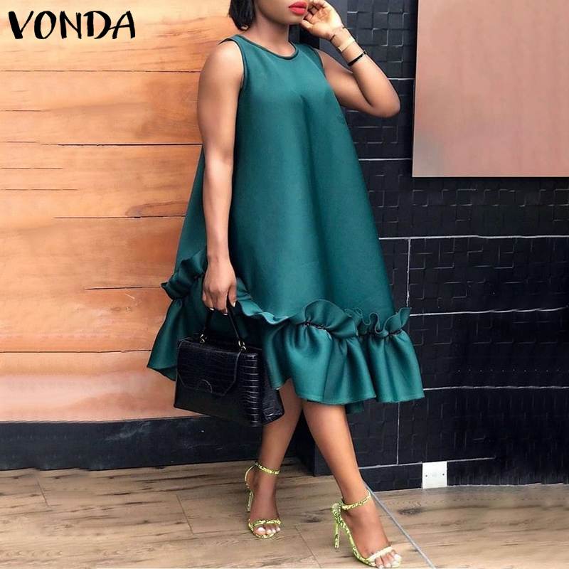 

Summer Bohemian Dress Vintage Solid Maxi Long Dress Party Sundress 2021 VONDA Casual Vestidos Femme Loose Robe Plus Size, Black