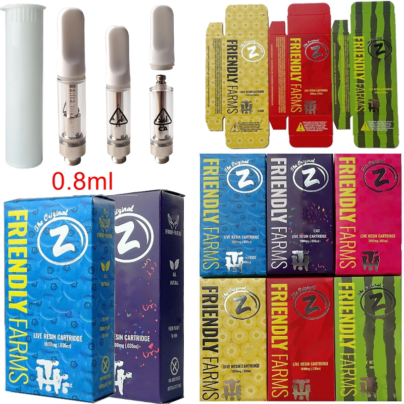 

Friendly Farms Atomizers Empty Vape Pen Cartridges Packaging 0.8ml Ceramic Coil Dab Oil Wax Vaporizer Glass Carts 510 Thread