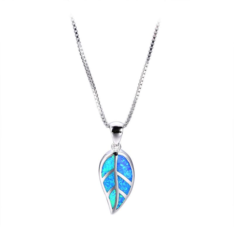 

Pendant Necklaces Blue Opal Leaf Trendy Girl Creative Sweater Chain Clavicle Necklace Jewelry