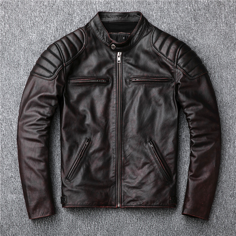 

Classic Factory cowhide jacket genuine leather coat cow real motorcycle outwear spring autumn outer garment suit brown, Default color