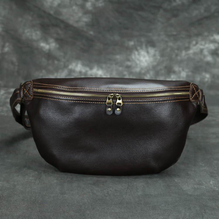 

Men Genuine Leather Waist Packs Lachiour Large Fanny Male Motor Cycling Shoulder Bag, Black