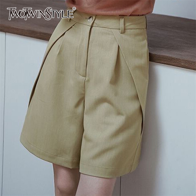 

Casual Solid Patchwork Short For Women High Waist Straight Minimalist Shorts Female Summer Fashion Stylish 210521, Apricot