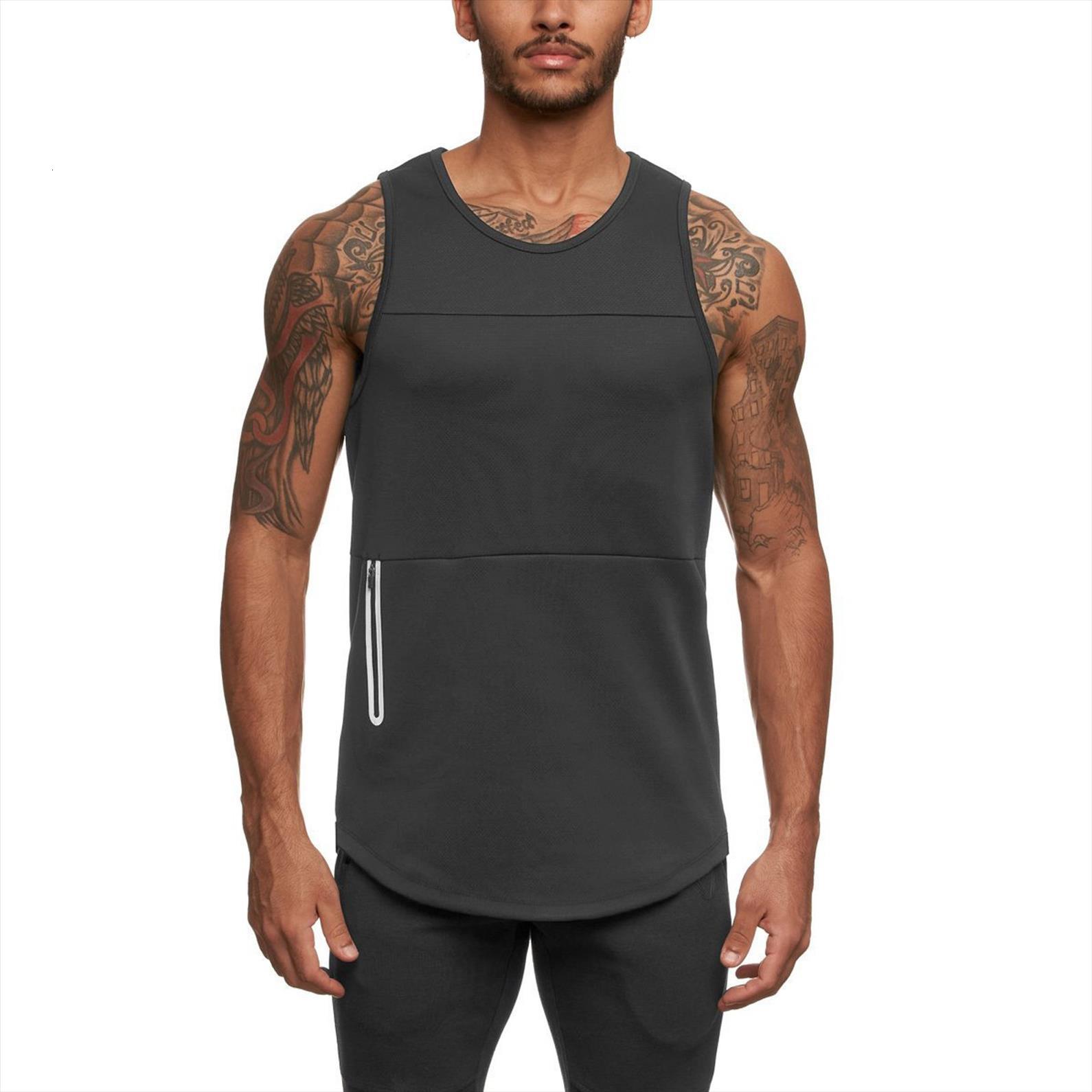 

men breathable running vest sports fitness sleeveless training tank summer quick dry body shaping pocket with zipper g30, White;black