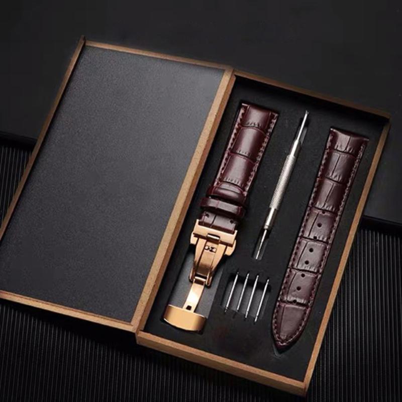 

Watch Bands Strap Factory Bamboo Pattern Genuine Leather With Double Press Butterfly Buckle Watches Accessories
