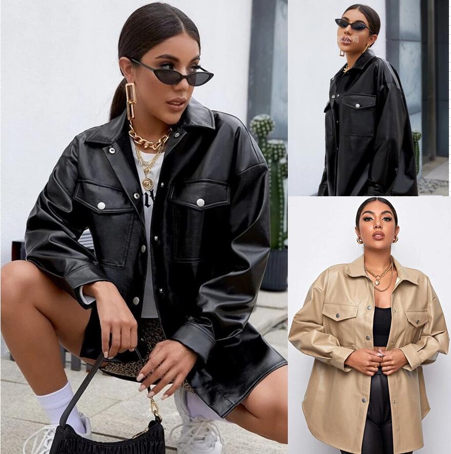 

Womens Faux Leather designer woman jackets coats loose Teddy casual jacket coat Blend Outerwear top streetwear Punk Style Windbreaker hip hop plus size fashion PU, Khaki