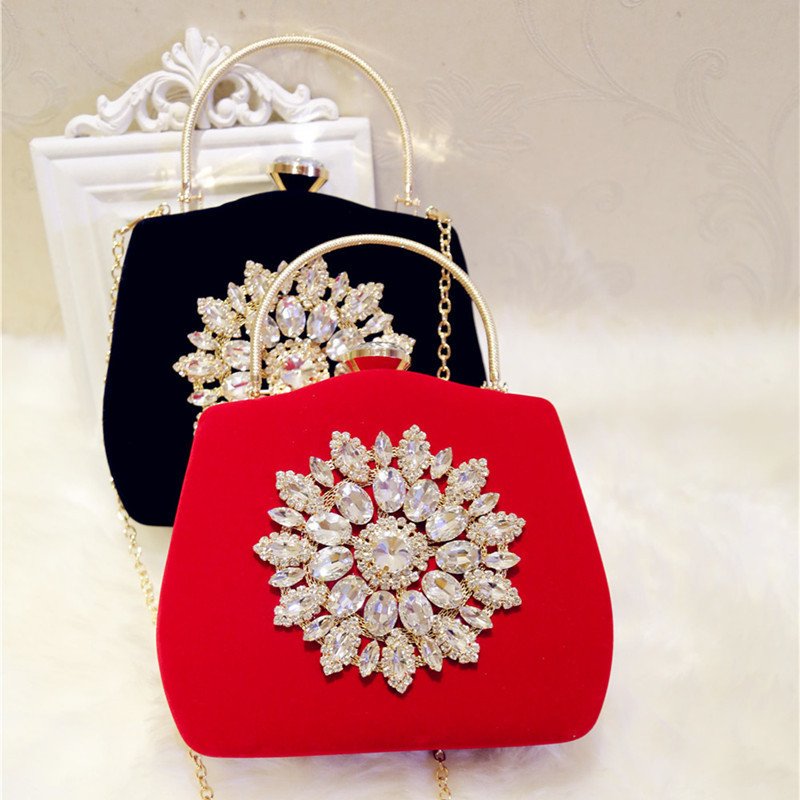 

Crystal Clutch Bag Women's Evening Clutch Purse Sun Flower Lady Handbags Luxury Wedding Party Shoulder Bag ZD1526, Black