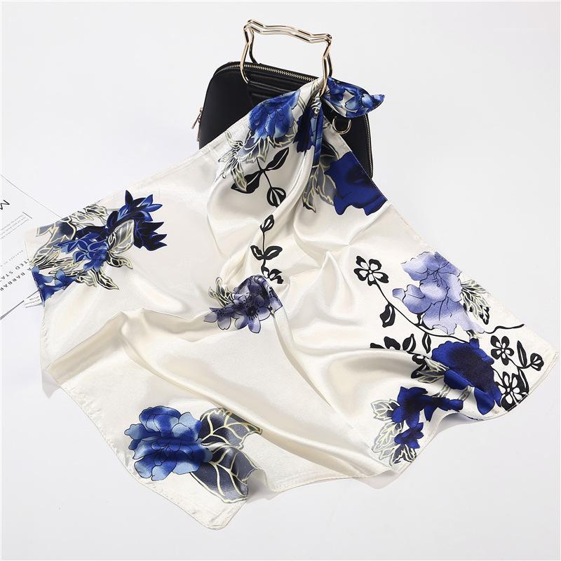 

Scarves Elegent Twill Square Silk Bandana Scarf Women 2021 Floral Pattern Print Wraps Fourlard Femme Shawl