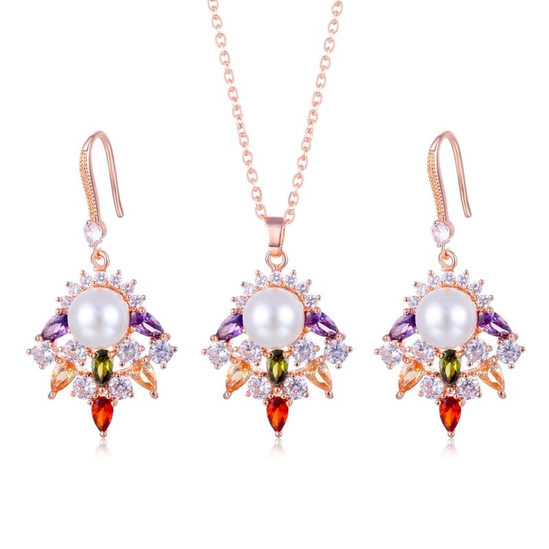 

Earrings & Necklace Ekopdee Luxury Colorful Zirconia Pearl Jewelry Set For Women Wedding Bridal Pendant Collar Pendientes 2022, Silver