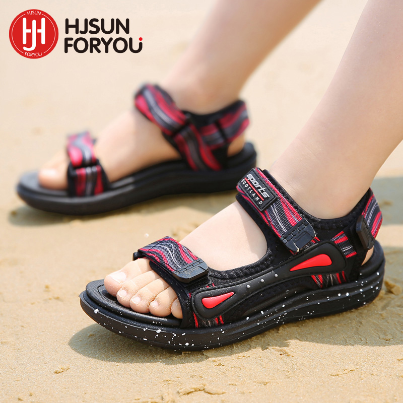 

Spring Summer Brand Kids Sandals Boys Girls Beach Shoes Breathable Flat Sandals PU Leather Children Outdoor Shoes Size 28-40, Red