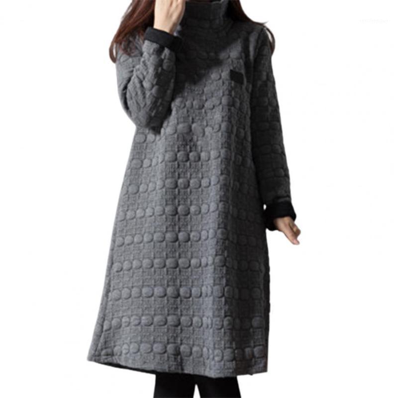 

Casual Dresses 60%Lady Dress Solid Color Stand Collar Loose Knee Length Winter For Daily Wear, Black