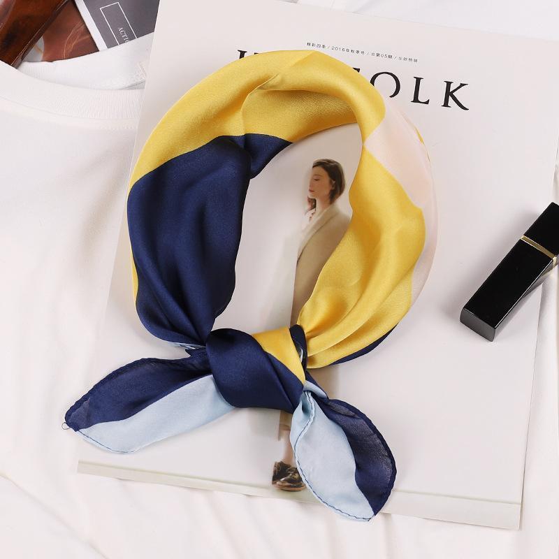 

Simple Style Silk Satin Scarf Color Matching Stripes Imitation Small Square Dual-use Bib Decoration Headband Scarves, Blue;gray