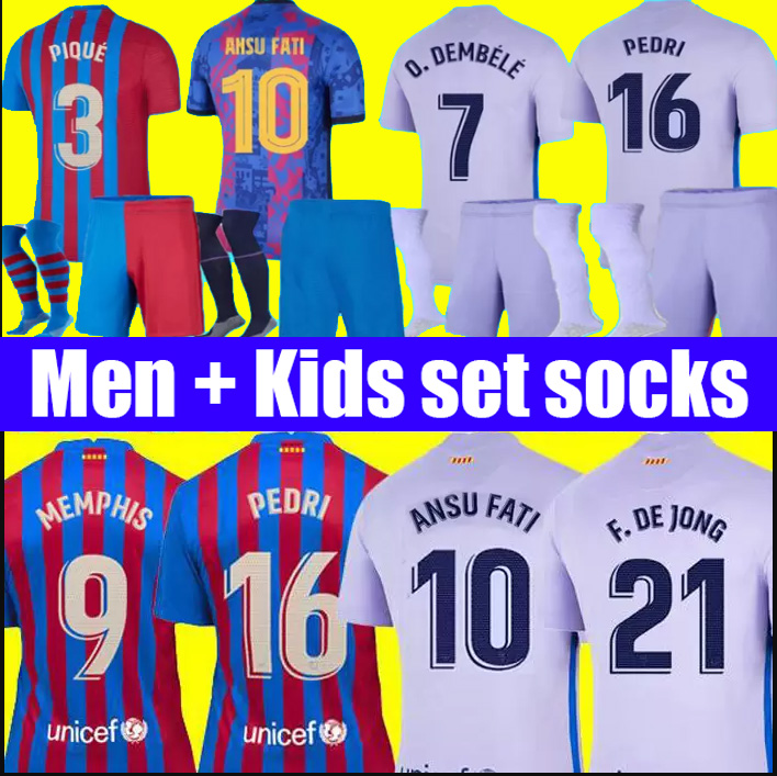 

Camisetas de football MEMPHIS PEDRI soccer jersey home away 21 22 ANSU FATI 2021 2022 Dest F. JONG DEST kit shirt men kids sets socks, Home kids