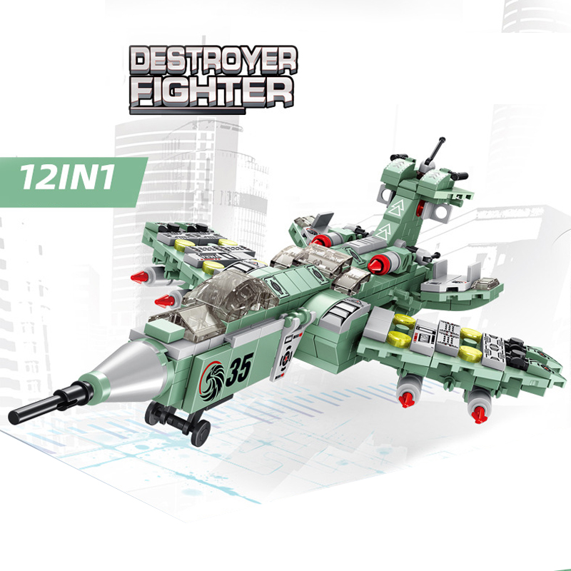 

12 in 1 Destoryer Fighter Jet Aircraft Model Plane Kits Building Blocks Bricks Military Toy For Boy
