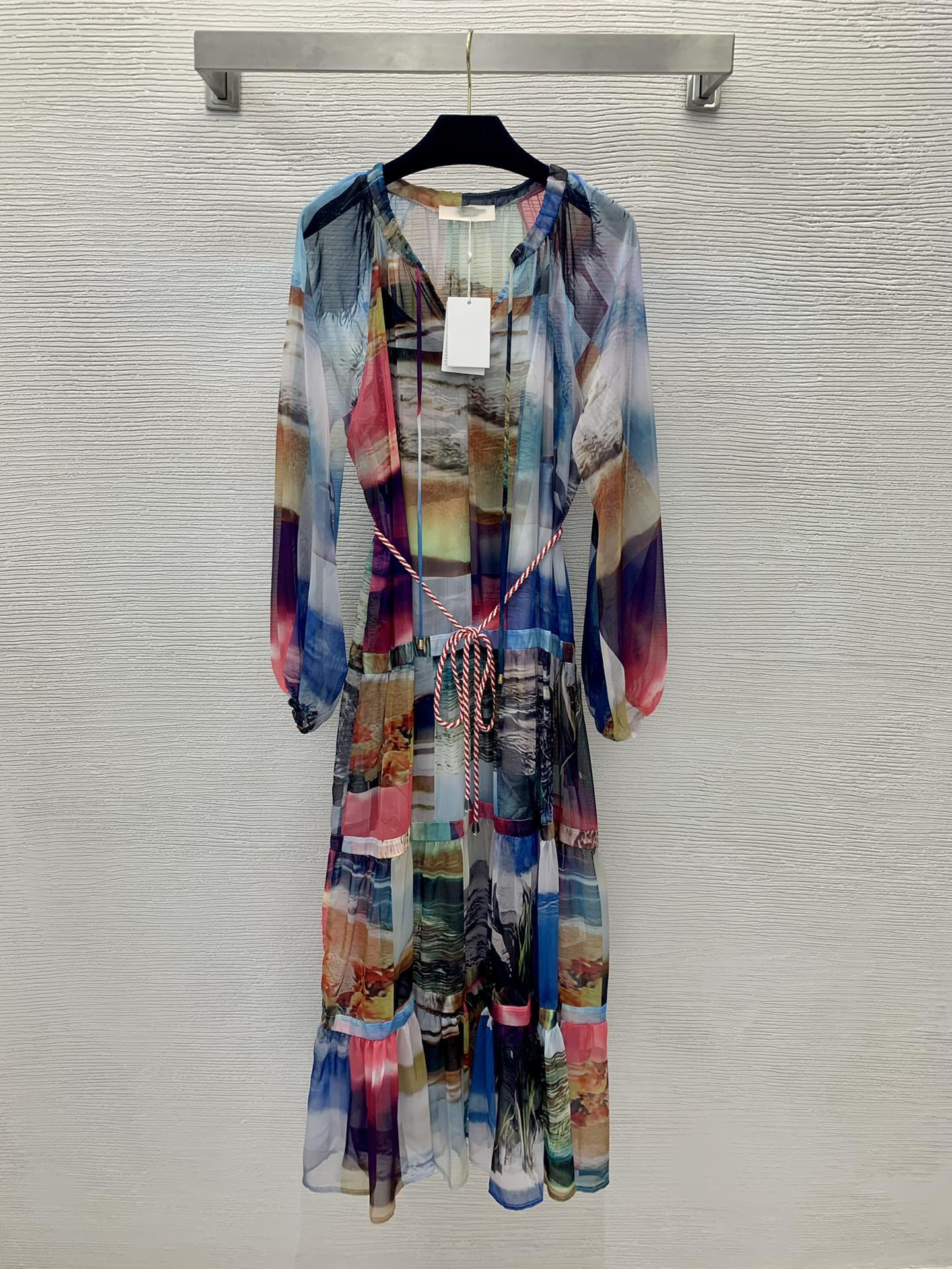 

Milan Runway dresses 2021 Autumn O Neck Lantern Sleeve Print Women' Designer Dress Brand Same Style Clothing 0715-8, Picture color