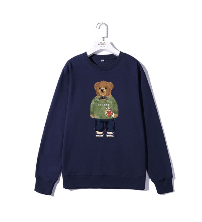 

Casual clothing polo shirt cartoon bear print male long-sleeved T-shirt designer round neck pullover, Silver