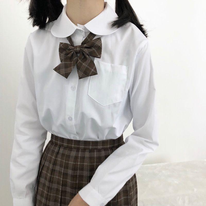 

Women's Blouses & Shirts Pointed Collar/round Collar Solid Color Long-sleeved Shirt Korean Version Japanese JK College Bottoming Girl Summer, White