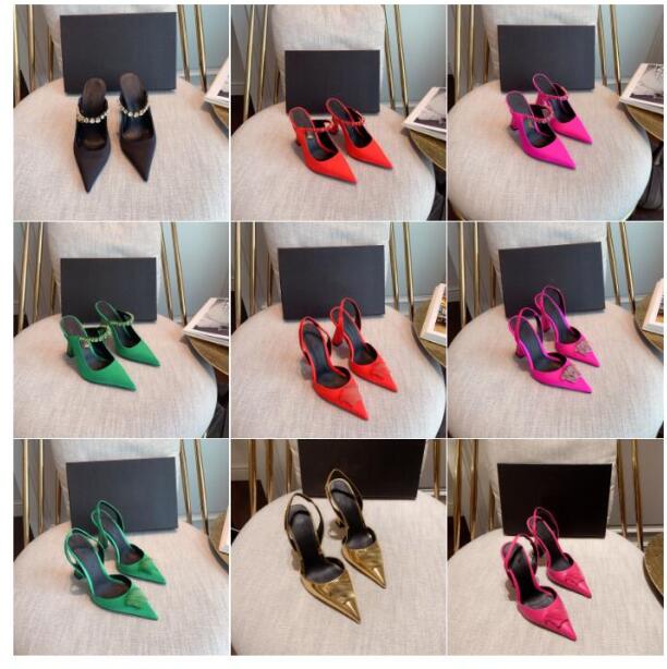 

Designer Luxury Outdoor Shoes SATIN SLING-BACK PUMPS LEATHER PUMP Women High Heels Pink Purple Black Red Green Blue, Color 24
