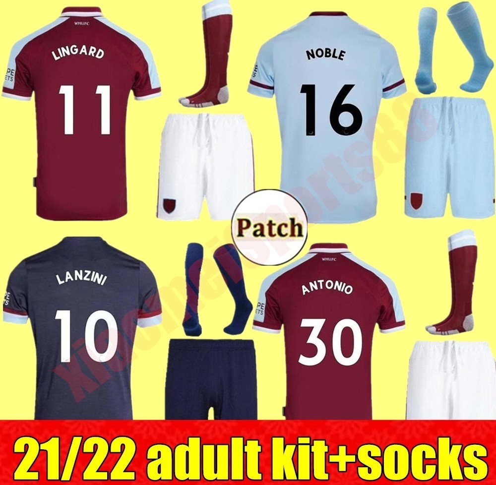 

adult kits West 21 22 Soccer Jerseys Ham 2021 2022 Home Away 3rd YARMOLENKO LANZINI NOBLE BOWEN ANTONIO UNITED Football Shirt FORNALS RICE Men Kit set jersey BENRAHMA, Home+league patch