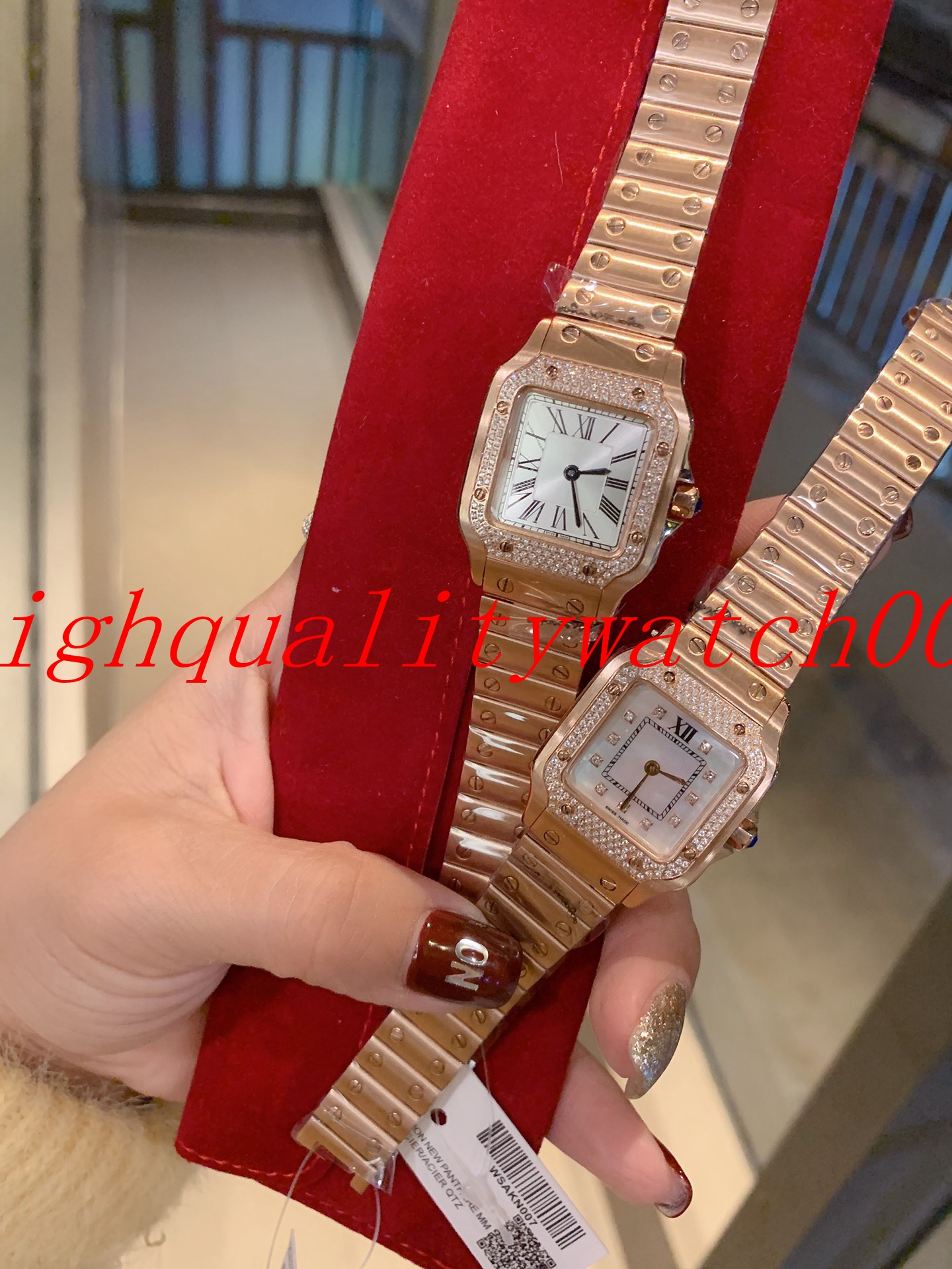 

selling VK Quartz Chronograph Working TANK Women's Watch Full Diamond Green Silver White Red Dial Stainless Steel Classic Series, Slivery;brown
