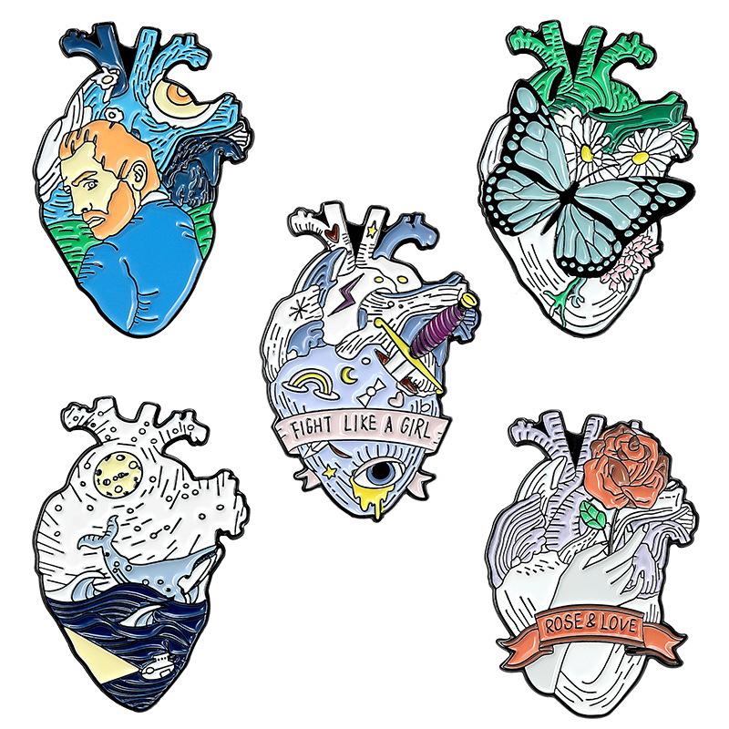

Pins, Brooches Creative Heart Enamel Pins Ocean Butterfly Rose Feminist For Women Fashion Human Organs Badges Backpack Accessories