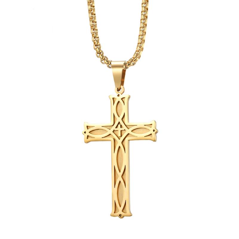 

Gold Irish Knot Cross Necklaces Pendant Prayer Stainless Steel Necklace For Men Him Religious Jewelry 24Inch
