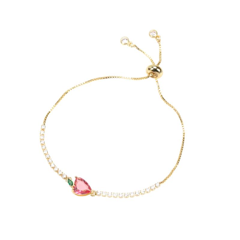 

Charm Bracelets EYIKA Lovely Heart Strawberry Bracelet Gold Plated Zircon Adjustable Tennis Chain Bangle For Women Fashion Jewelry Accessori