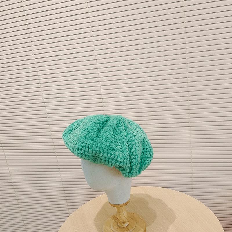 

Berets 202110-JJ Winter Warm Pluse Soft Lady Beret Hat Men Women Leisure Painter Cap, White