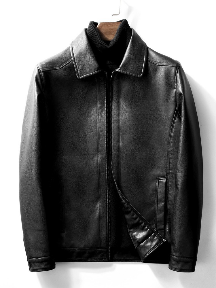 

Autumn Style Leather Jacket Men Casual Business Middle-aged and Elderly Lapel Collar PU Fashion Trendy, Black;brown