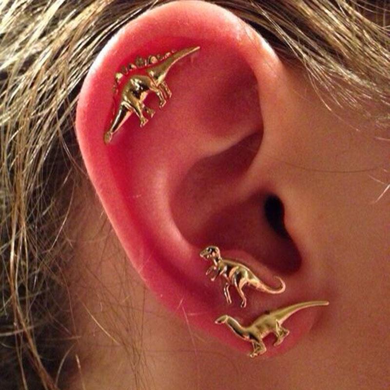 

Stud Dinosaur Set Earring Studs Fashion Cute Small Animal Vintage Earrings Punk Jewelry For Cool Women Girl Friendship Gifts, Golden;silver