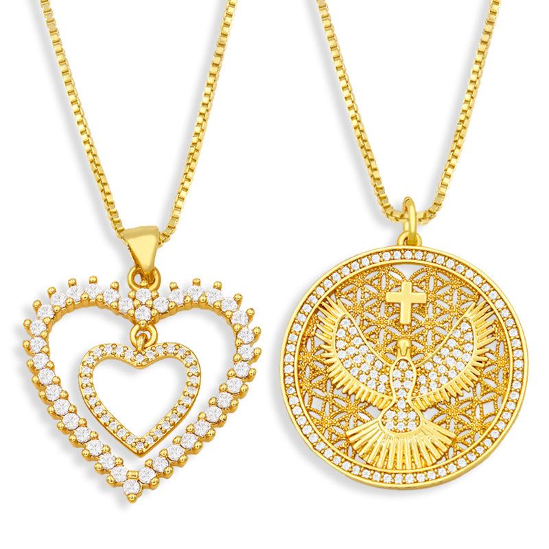 

Pendant Necklaces European And American Gold-plated Cross Eagle Medal Hollow Love Necklace Ladies High-end Party Jewelry