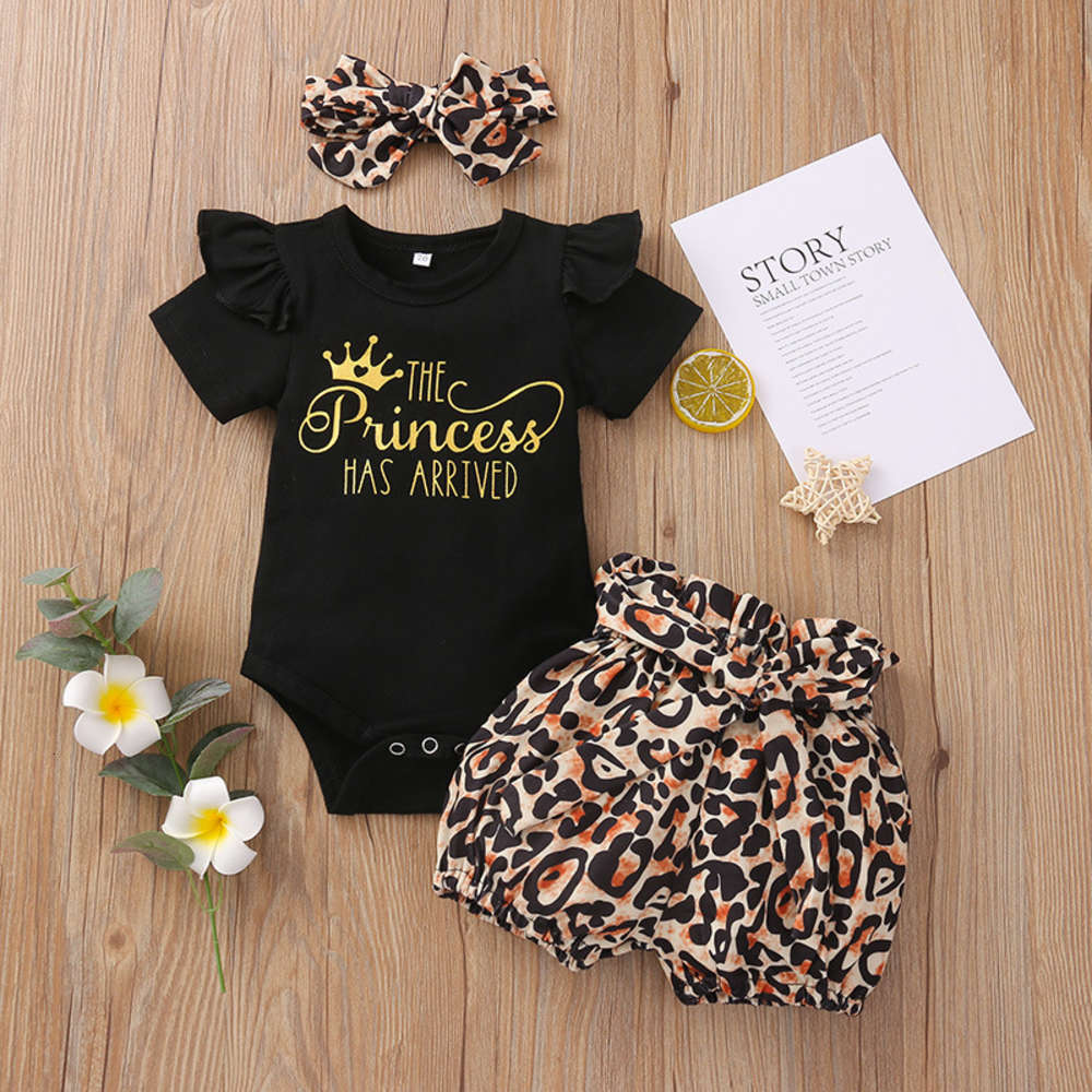 

baby girl three piece letter print Khaki Snake Skin Print Shorts Set, White