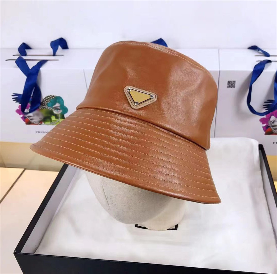 

Bucket Leather Hat Beanies Designer Men Women Outdoor cap Autumn Winter Beanie Casquettes fisherman buckets hats Fashion High Quality 4 Colors, Brown