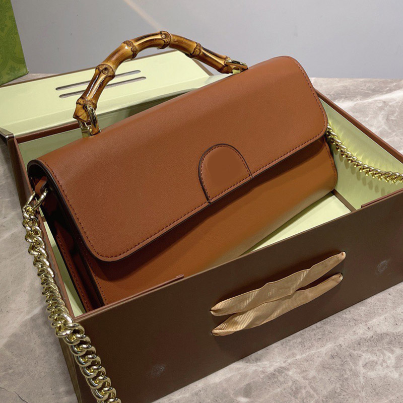 

Messenger Bag Chain Shoulder Purse Women Handbag Plain Bamboo Portable Real Leather Plain Lady Cowhide Crossbody Bags Wallet Letter Printing, Box