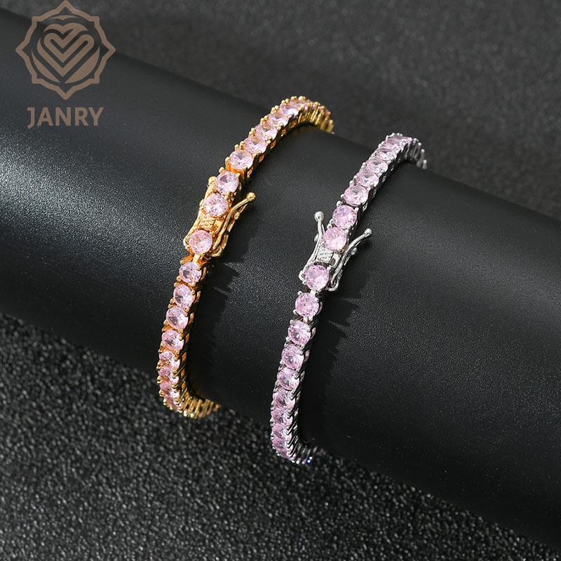 

Link, Chain JANRY 4MM ICED OUT Cubic Zirconia Tennis Bracelet Women Men Hip Hop Jewelry 1 Row Gold CZ Charms Gift