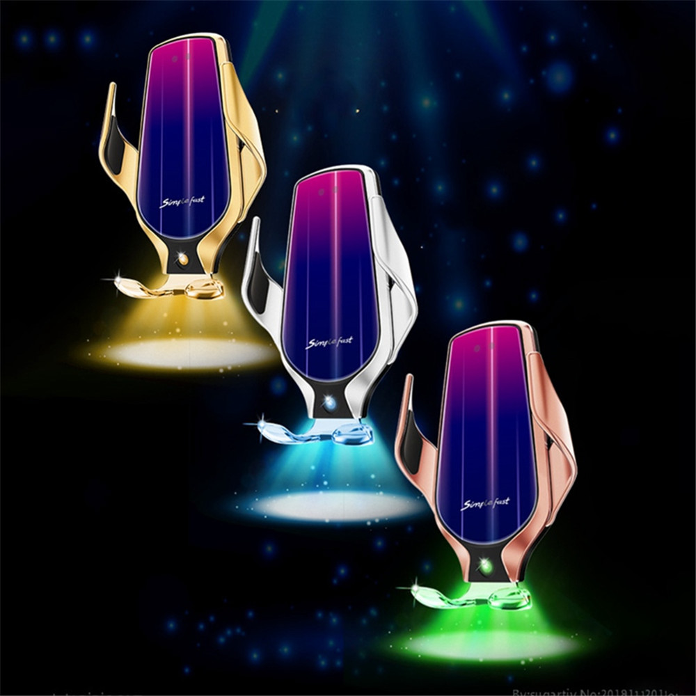 

Original R9 Glow Automatic 10W Car Wireless Charger For iPhone 11 Xiaomi 10 Phone Holder Flash Light Fast Charging Stand, With retail box