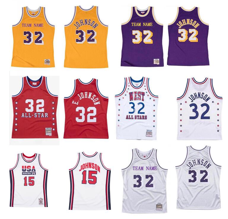 

Custom S-6XL Men women youth stitched basketball jerseys 32 Earvin Johnson jersey yellow purple Mitchell & Ness 1984-85 Hardwoods Classics retro wear