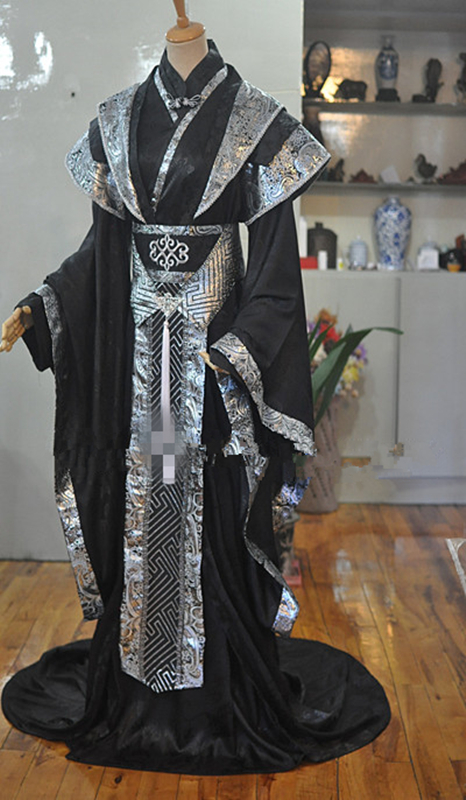 Mascot Costumes Black Silver Male Costume Tailed Hanfu Ancient Chinese Childe or Prince Costume for TV Play or Photography Hanfu-image-748723316