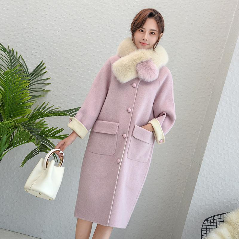 

Women' Wool & Blends Rf2047 Fur Collar Double Faced Woolen Coat Woman Oversized Reversible Single Breasted Cashmere Coats For Ladies, Green