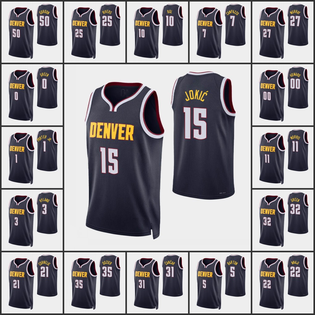 

Denver Nuggets''Nikola''Jokic Men Michael Porter Jr. Bol Bol Jamal Murray Facundo Campazzo 75th Anniversary Custom Icon Navy Jersey
