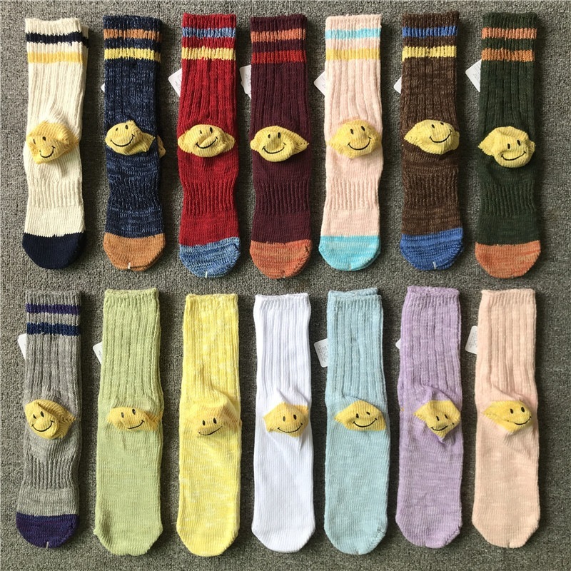 

2021 fashion Hirata and Hiro Kapital smiling face pure cotton line versatile sports tooling moisture socks, Black