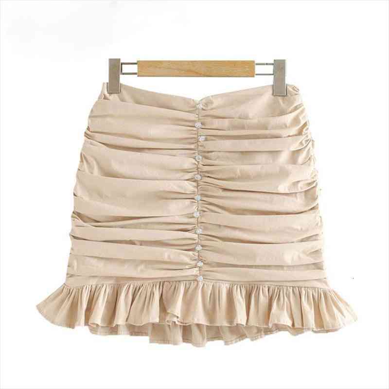 

Reul Za Women Chic Fashion White Appliques Ruffled Pleated Mini Skirt Vintage High Waist Back Zipper Female Skirts Mujer, Black