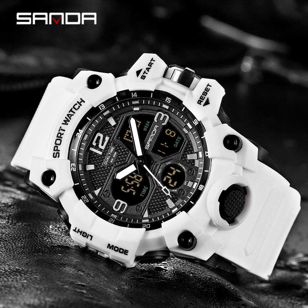 

SANDA Men Military Watches G Style White Sport LED Digital 50M Waterproof S Shock Male Clock Relogio Masculino 210728