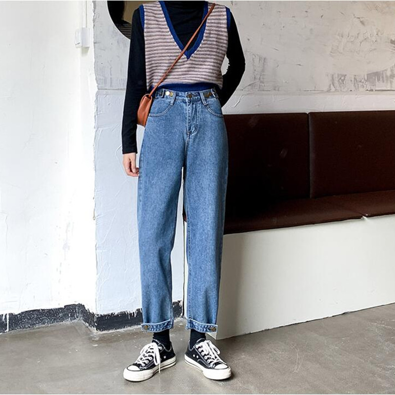 

women's jeans woman breech breeches high waist clothes wide leg denim blue streetwear vintage quality autumn fashion harajuku slacks st
