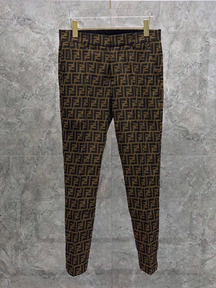 

Trendy 2021 new brand double FF letter jacquard simple fashion men's business leisure slim fit small leg trousers 4QBS, Black