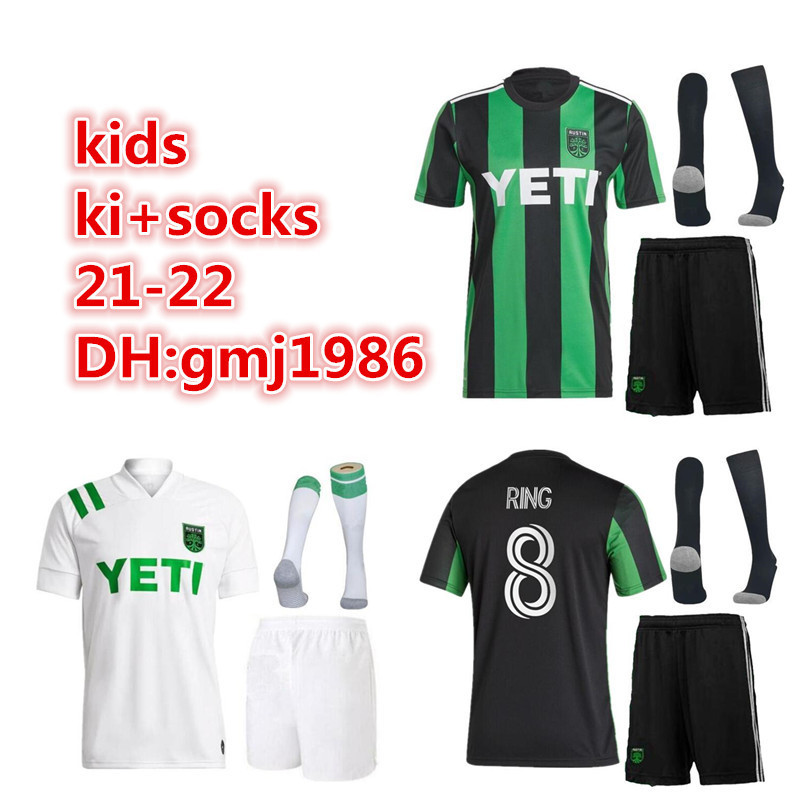 

2022 2021 Austin FC soccer jerseys youth kids kit + socks Inaugural MLS 21 22 Home Black Away White DARIO CONCA KLEBER XAVIER BAEZ Customize, Image