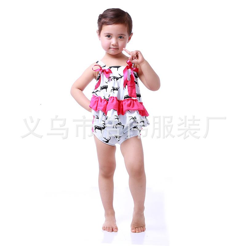 Sexy Girls&#039; Pure Cotton Open Back Suit, Briefs, Two Piece Swimsuit, Deer Print Children&#039;s Swimsuit-image-684245509