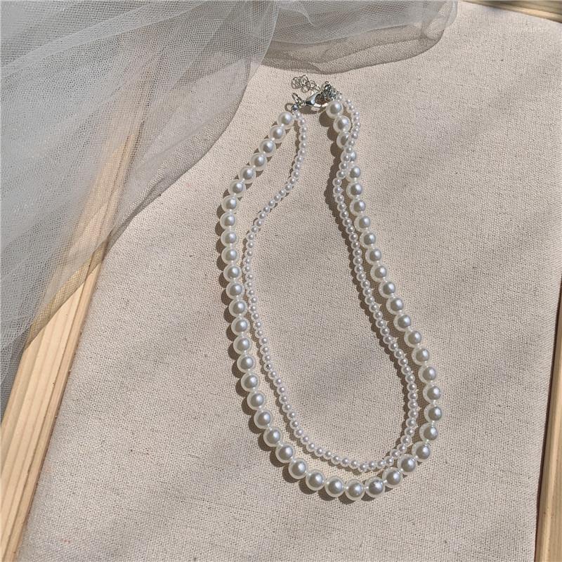

Chains Fashion Retro Round Bead Necklace Temperament All-match French Double-layer Beaded Clavicle Chain Accessories Female